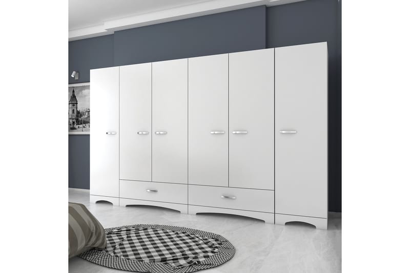Jaitun Garderobeskab 243x181 cm Hvid - Hanah Home - Opbevaring - Tøjopbevaring - Garderobeskabe