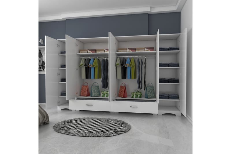 Jaitun Garderobeskab 243x181 cm Hvid - Hanah Home - Opbevaring - Tøjopbevaring - Garderobeskabe