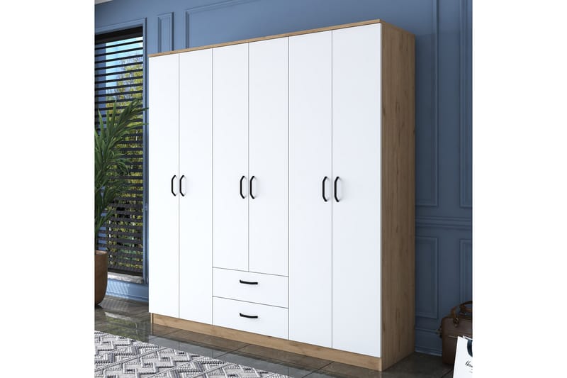 Jahani Garderobeskab 180x190,8 cm Brun/Hvid - Hanah Home - Opbevaring - Tøjopbevaring - Garderobeskabe