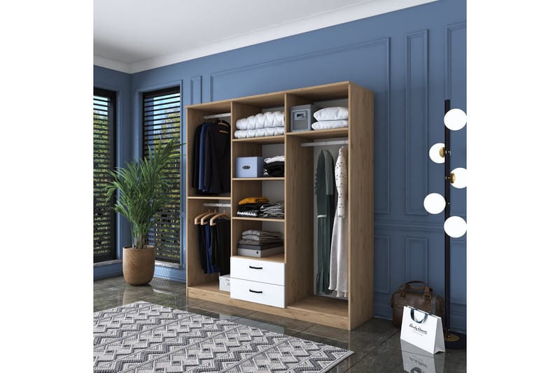 Jahani Garderobeskab 180x190,8 cm Brun/Hvid - Hanah Home - Opbevaring - Tøjopbevaring - Garderobeskabe