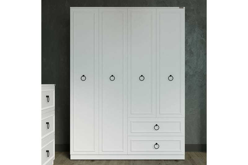 Ajra Garderobeskab 140x185 cm Hvid - Hanah Home - Opbevaring - Tøjopbevaring - Garderobeskabe