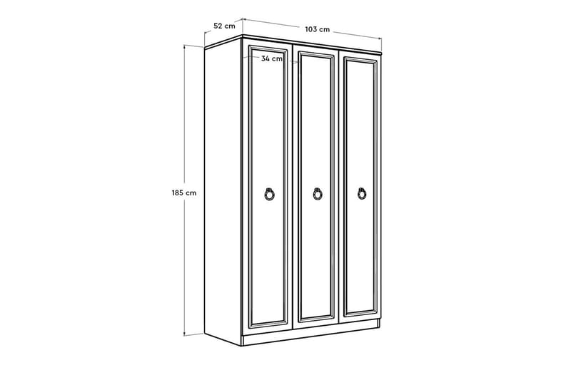 Ajra Garderobeskab 103x185 cm Hvid - Hanah Home - Opbevaring - Tøjopbevaring - Garderobeskabe