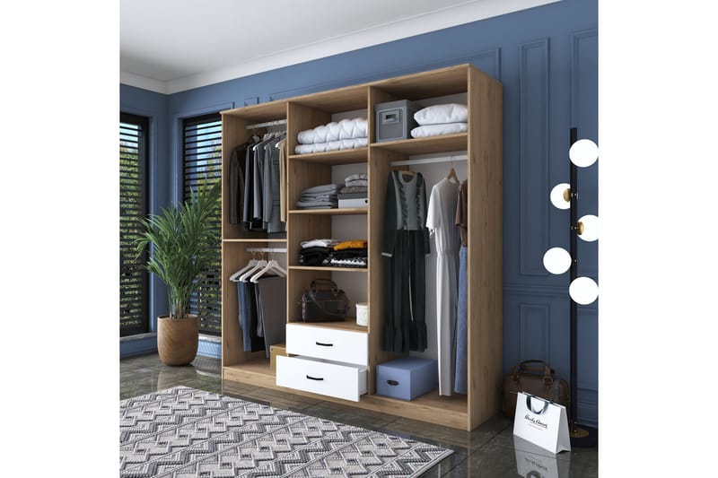 Jagdesh Garderobeskab 210x210 cm Brun/Hvid - Hanah Home - Opbevaring - Tøjopbevaring - Garderobeskabe