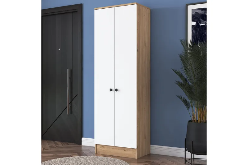 Hooda Garderobeskab 59,8x182,8 cm Brun/Hvid - Hanah Home - Opbevaring - Tøjopbevaring - Garderobeskabe