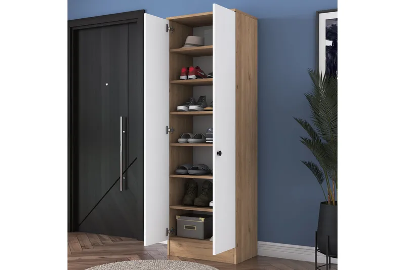 Hooda Garderobeskab 59,8x182,8 cm Brun/Hvid - Hanah Home - Opbevaring - Tøjopbevaring - Garderobeskabe