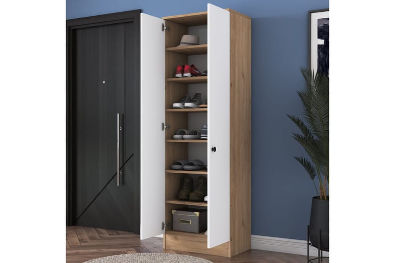 Hooda Garderobeskab 59,8x182,8 cm Brun/Hvid - Hanah Home - Opbevaring - Tøjopbevaring - Garderobeskabe