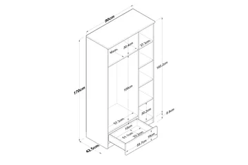 Jain Garderobeskab 90x170 cm Brun/Hvid - Hanah Home - Opbevaring - Tøjopbevaring - Garderobeskabe