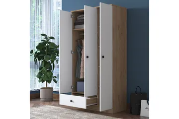 Jain Garderobeskab 90x170 cm Brun/Hvid - Hanah Home - Opbevaring - Tøjopbevaring - Garderobeskabe