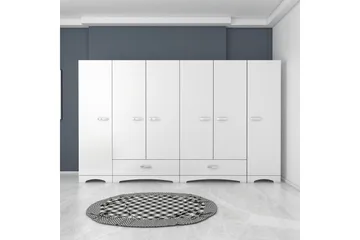 Jaitun Garderobeskab 243x181 cm Hvid - Hanah Home - Opbevaring - Tøjopbevaring - Garderobeskabe