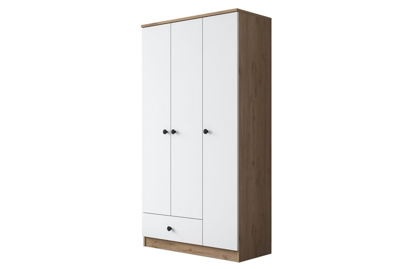 Jain Garderobeskab 90x170 cm Brun/Hvid - Hanah Home - Opbevaring - Tøjopbevaring - Garderobeskabe