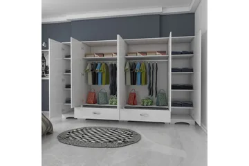 Jaitun Garderobeskab 243x181 cm Hvid - Hanah Home - Opbevaring - Tøjopbevaring - Garderobeskabe