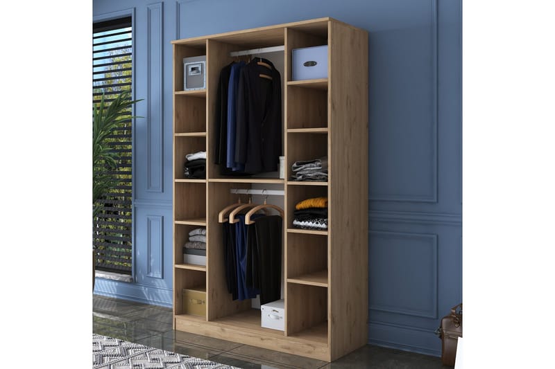 Jaioni Garderobeskab 120x190,8 cm Brun/Hvid - Hanah Home - Opbevaring - Tøjopbevaring - Garderobeskabe