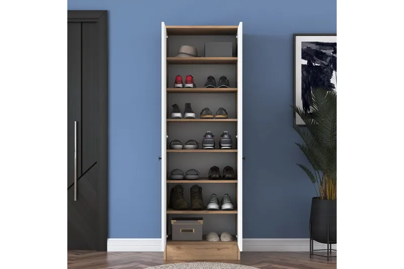 Hooda Garderobeskab 59,8x182,8 cm Brun/Hvid - Hanah Home - Opbevaring - Tøjopbevaring - Garderobeskabe