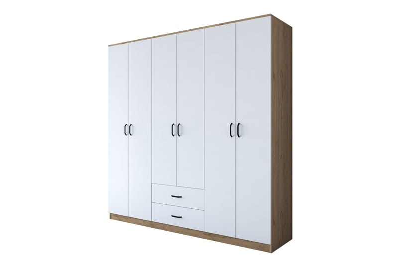 Jagdesh Garderobeskab 210x210 cm Brun/Hvid - Hanah Home - Opbevaring - Tøjopbevaring - Garderobeskabe