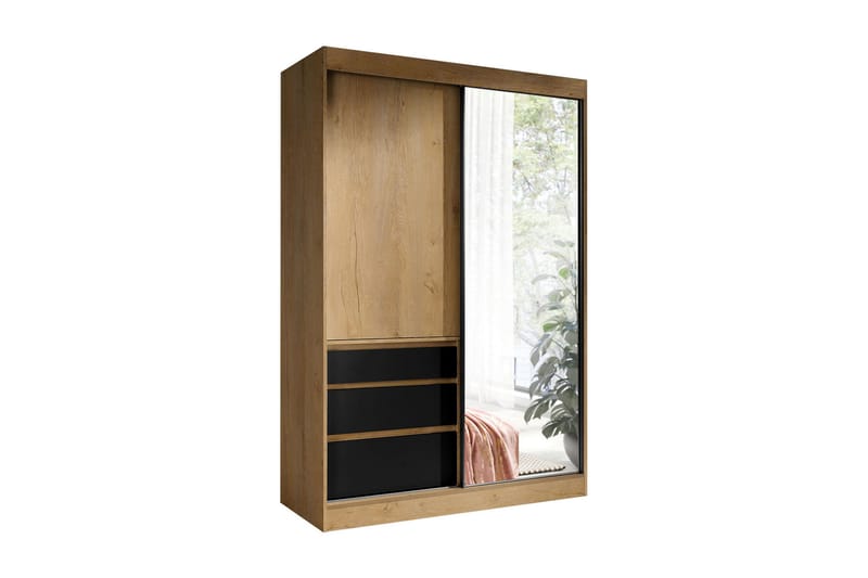 Abricot Garderobe med Spejl 140x216x65 cm - Sort - Opbevaring - Tøjopbevaring - Garderobeskabe
