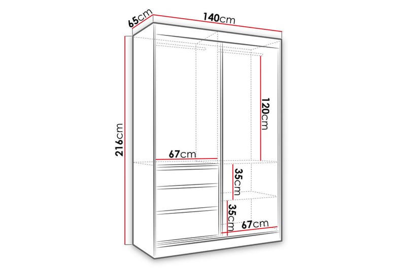 Abricot Garderobe med Spejl 140x216x65 cm - Sort - Opbevaring - Tøjopbevaring - Garderobeskabe