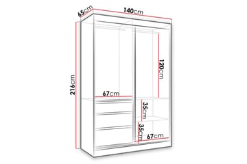 Abricot Garderobe med Spejl 140x216x65 cm - Sort - Opbevaring - Tøjopbevaring - Garderobeskabe
