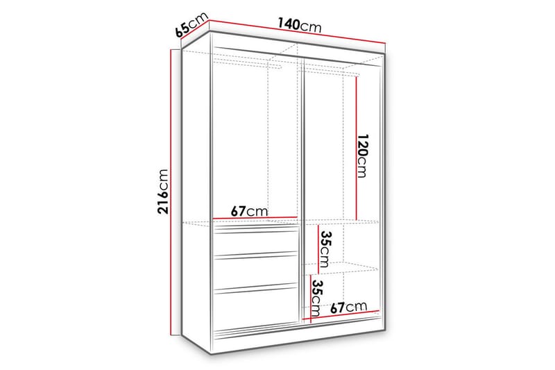 Abricot Garderobe med Spejl 140x216x65 cm - Sort - Opbevaring - Tøjopbevaring - Garderobeskabe