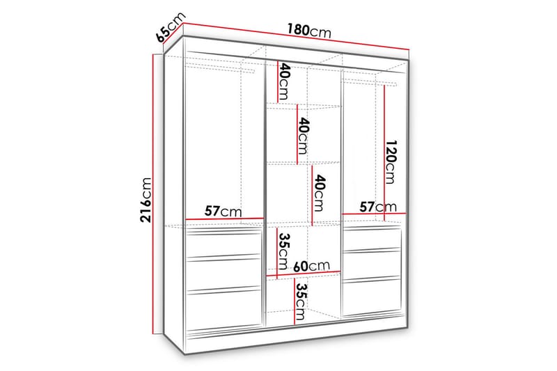Abricot Garderobe med Spejl 180x216x65 cm - Sort - Opbevaring - Tøjopbevaring - Garderobeskabe