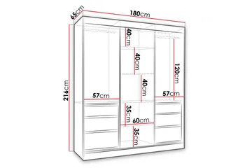 Abricot Garderobe med Spejl 180x216x65 cm - Sort - Opbevaring - Tøjopbevaring - Garderobeskabe