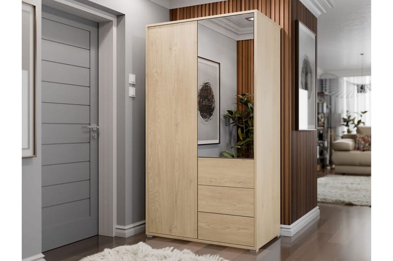 Agawal Garderob med Spejl 100x175 cm - Brun - Opbevaring - Tøjopbevaring - Garderobeskabe