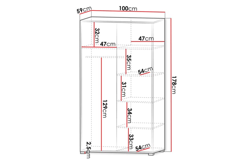 Agawal Garderobeskab 100x178 cm - Hvid - Opbevaring - Tøjopbevaring - Garderobeskabe