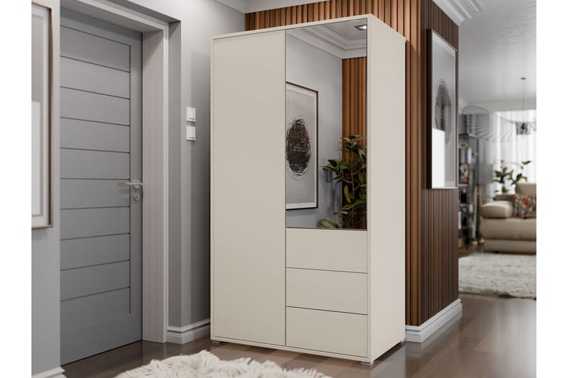 Agawal Garderobeskab med Spejl 100x178 cm - Beige - Opbevaring - Tøjopbevaring - Garderobeskabe