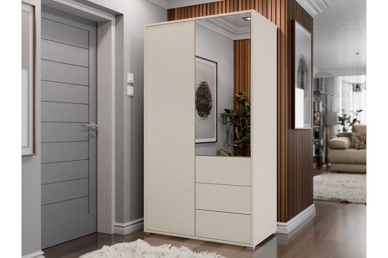Agawal Garderobeskab med Spejl 100x178 cm - Beige - Opbevaring - Tøjopbevaring - Garderobeskabe