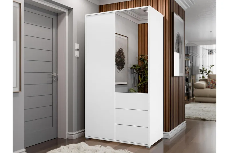 Agawal Garderobeskab med Spejl 100x178 cm - Hvid - Opbevaring - Tøjopbevaring - Garderobeskabe