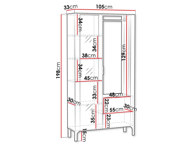 Aggarwal Garderobeskab med Spejl 105 cm - Opbevaring - Tøjopbevaring - Garderobeskabe