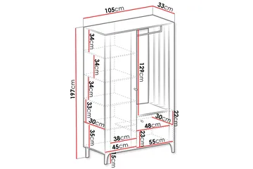 Aggarwal Garderobeskab med Spejl 105x197 cm - Beige - Opbevaring - Tøjopbevaring - Garderobeskabe