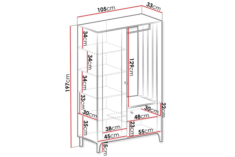 Aggarwal Garderobeskab med Spejl 105x197 cm - Beige - Opbevaring - Tøjopbevaring - Garderobeskabe