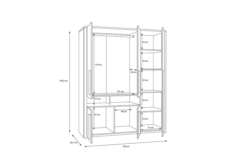 Ahmetbay Garderobe 59x158 cm - Grå/Brun - Opbevaring - Tøjopbevaring - Garderobeskabe