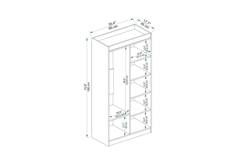 Akser Garderobe 90x180 cm - Hvid - Opbevaring - Tøjopbevaring - Garderobeskabe
