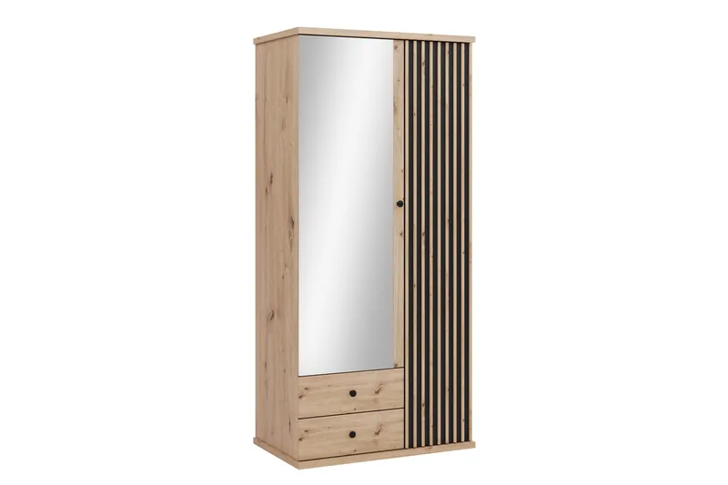 Aldbrough Garderobeskab med Spejl 100x213 cm, Brun / Sort
