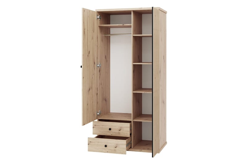 Aldbrough Garderobeskab med Spejl 100x213 cm - Brun / Sort - Opbevaring - Tøjopbevaring - Garderobeskabe