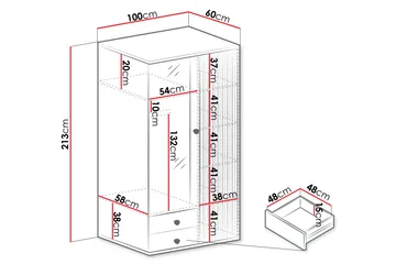 Aldbrough Garderobeskab med Spejl 100x213 cm - Brun / Sort - Opbevaring - Tøjopbevaring - Garderobeskabe