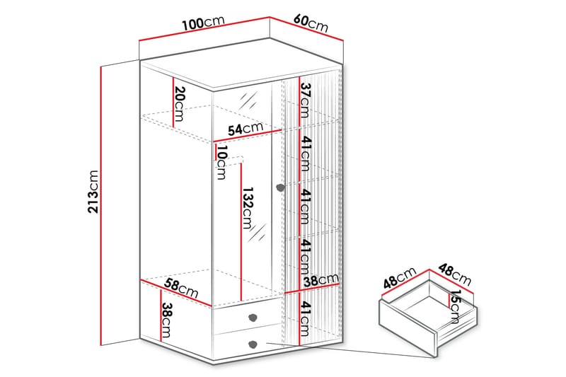 Aldbrough Garderobeskab med Spejl 100x213 cm - Brun / Sort - Opbevaring - Tøjopbevaring - Garderobeskabe