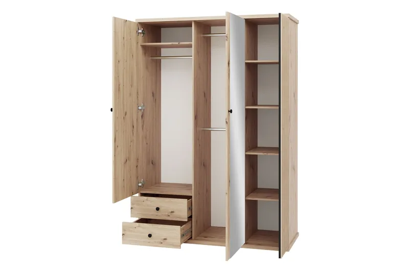 Aldbrough Garderobeskab med Spejl 150x213 cm - Brun / Sort - Opbevaring - Tøjopbevaring - Garderobeskabe