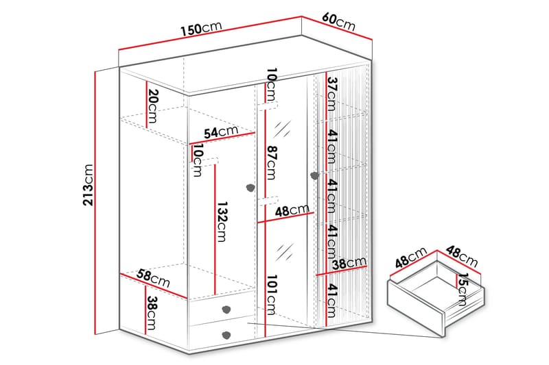 Aldbrough Garderobeskab med Spejl 150x213 cm - Brun / Sort - Opbevaring - Tøjopbevaring - Garderobeskabe