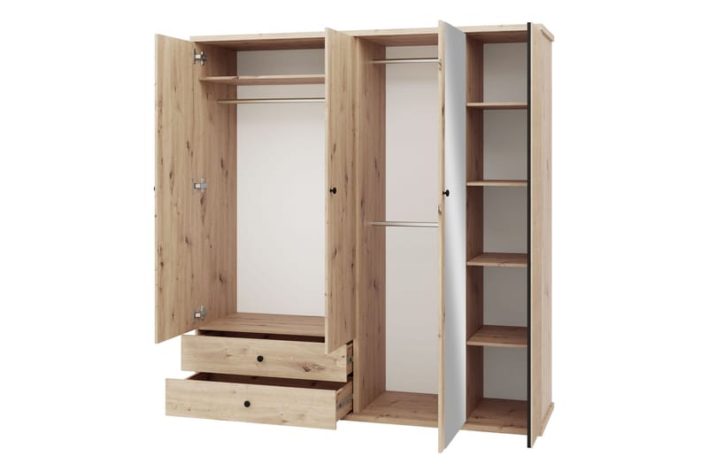 Aldbrough Garderobeskab med Spejl 200x213 cm - Brun / Sort - Opbevaring - Tøjopbevaring - Garderobeskabe