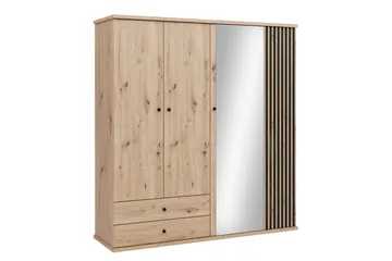 Aldbrough Garderobeskab med Spejl 200x213 cm - Brun / Sort - Opbevaring - Tøjopbevaring - Garderobeskabe