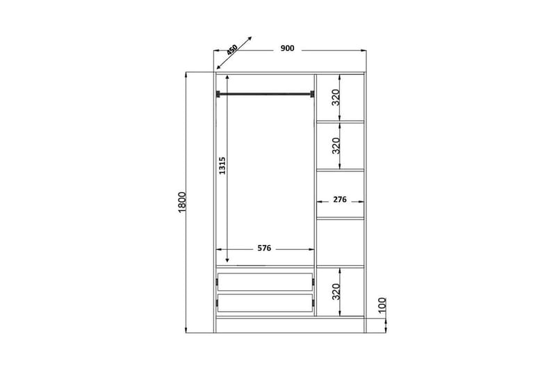 Alven Garderobe 90x180 cm - Mat Hvid - Opbevaring - Tøjopbevaring - Garderobeskabe