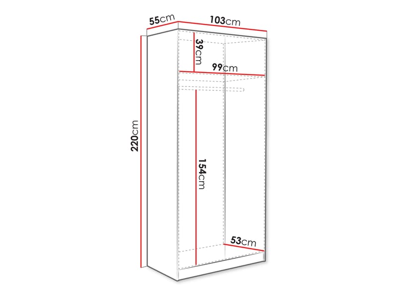 Amelus Garderobeskab 103x220 cm - Brun/Sort - Opbevaring - Tøjopbevaring - Garderobeskabe