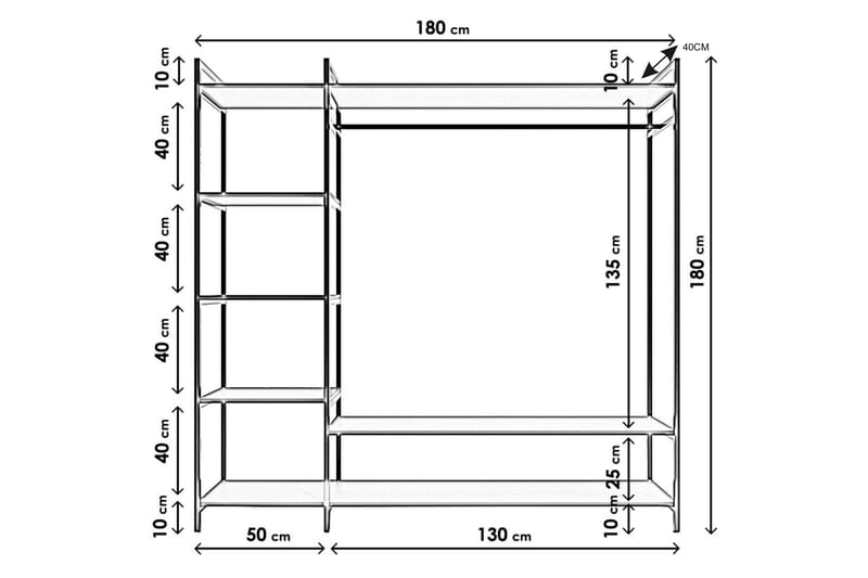 Amerbach Garderobe 180x40 cm - Sort - Opbevaring - Tøjopbevaring - Garderobeskabe
