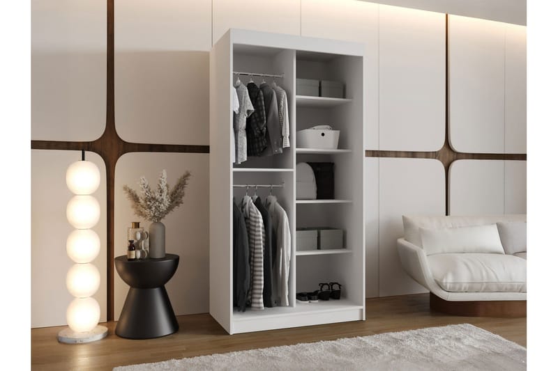 Amira Garderobe Med Spejl 100x200 cm - Beige - Opbevaring - Tøjopbevaring - Garderobeskabe