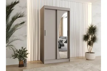 Amira Garderobe Med Spejl 100x200 cm - Beige - Opbevaring - Tøjopbevaring - Garderobeskabe