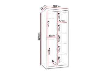 Amira Garderobe Med Spejl 100x200 cm - Beige - Opbevaring - Tøjopbevaring - Garderobeskabe
