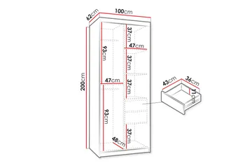 Amira Garderobe Med Spejl 100x200 cm - Opbevaring - Tøjopbevaring - Garderobeskabe
