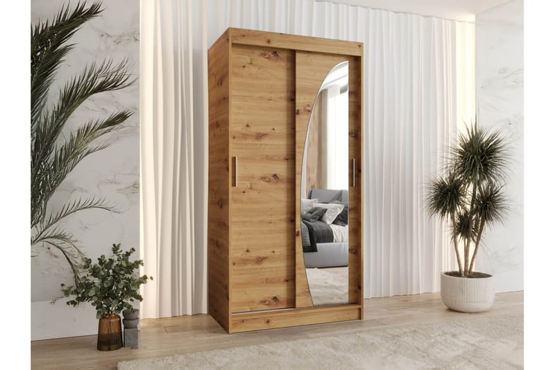 Amira Garderobe Med Spejl 100x200 cm - Opbevaring - Tøjopbevaring - Garderobeskabe